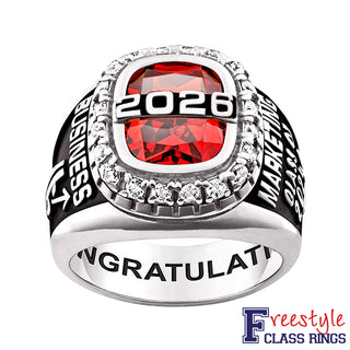 Men's Sterling Silver CZ Pave Setting Birthstone Personalized Year Class Ring