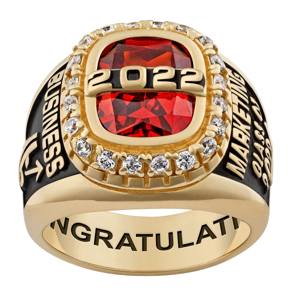 Goldtone CZ Encrusted Personalized Top Class Ring – Limoges Jewelry