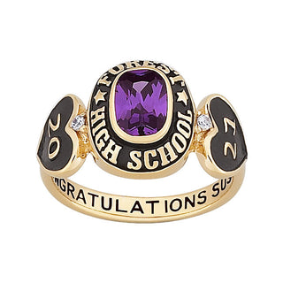 18K Gold over Sterling Genuine Diamond Hearts Ladies' Class Ring