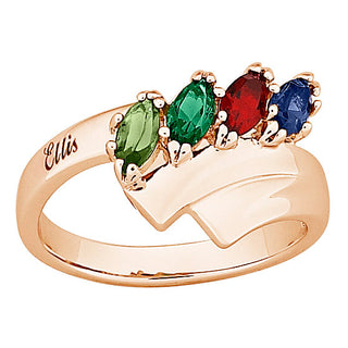 18K Gold over Sterling Family Name Marquise Birthstone Ring