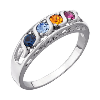 Platinum Plated S-Curve I LOVE YOU Family Birthstone Ring
