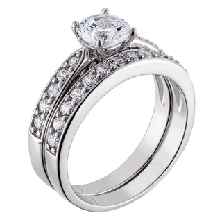 3 Carat Platinum Plated Sterling Silver Round CZ Wedding Set