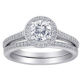 MAJESTIC MicroPave CZ Sterling Silver Framed  2-Piece Wedding Ring Set