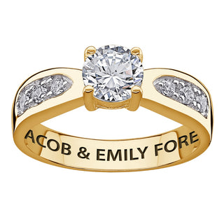 10K Gold Engraved Brilliant CZ Promise & Engagement Ring