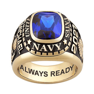 Men's 18K Gold over Sterling Traditional Birthstone MILITARY RING