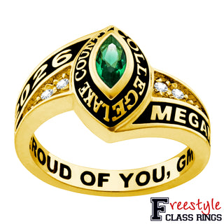 Ladies 18K Gold over Sterling Marquise Birthstone and CZ Class Ring