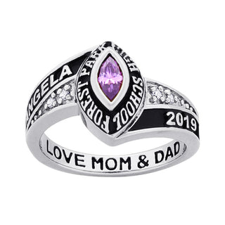 10K White Gold Ladies Marquise Birthstone and CZ Class Ring
