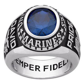 Men's Sterling Silver Oval Birthstone MILITARY RING