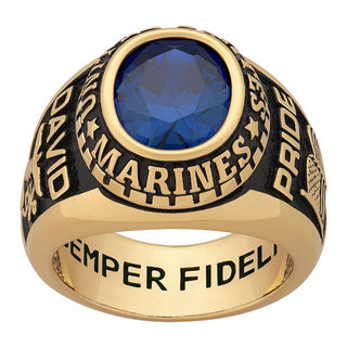 Men's 18K Gold over Sterling Oval Birthstone MILITARY RING