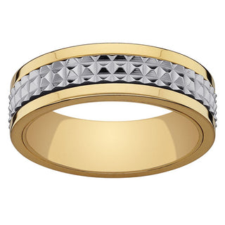 Stainless Steel & Gold Textured Spinner Band Ring