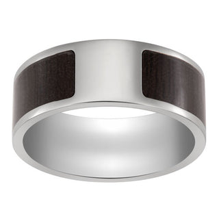 Titanium & Dark Wood Flat Band Ring
