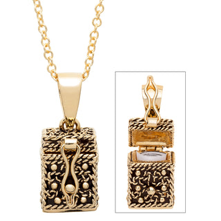 14K Gold Plated Prayer Keeper Antiqued Box Pendant