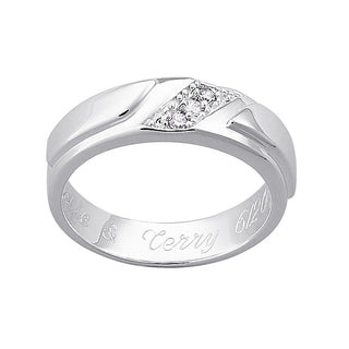 Sterling Silver Ladies CZ Engraved Wedding Band
