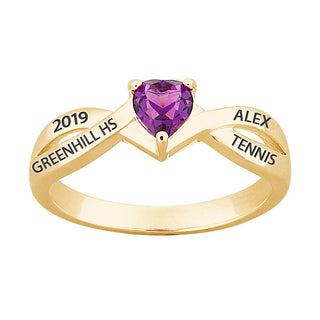18K Gold over Sterling Heart Birthstone Class Ring