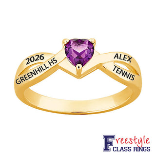 14K Gold over Sterling Freestyle Heart Birthstone Split Band Class Ring