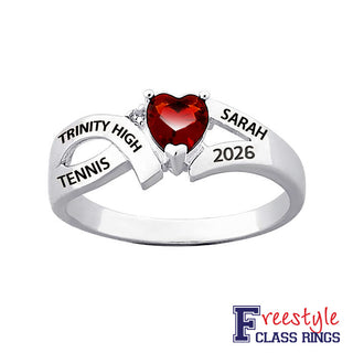 Sterling Silver Freestyle Heart Birthstone Split Band Class Ring
