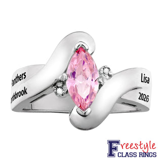 Ladies Sterling Silver Marquise Stone & Diamond Wrap Class Ring