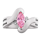 Women's 14K Gold over Sterling Marquise Birthstone & Diamond Wrap Class Ring