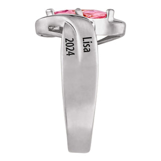 Ladies Sterling Silver Marquise Stone & Diamond Wrap Class Ring