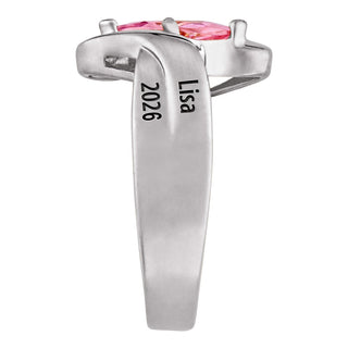 Ladies Sterling Silver Marquise Stone & Diamond Wrap Class Ring