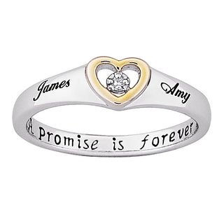 Sterling Silver Couples Name Diamond Heart Promise Ring