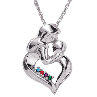 Silvertone Mother's Embrace Birthstone Necklace