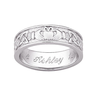 Sterling Silver Engraved Claddagh Wedding Band