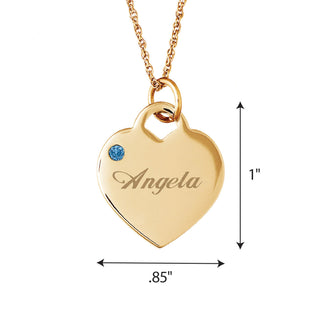 Engraved Gold Tone Birthstone Heart Charm Necklace