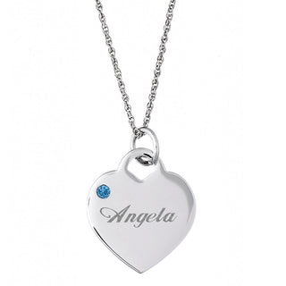 Engraved Birthstone Heart Charm Necklace