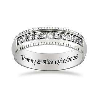 Titanium CZ  Beaded Engraved Band