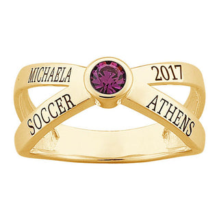 Women's 14K Gold over Sterling Crossover Crystal Birthstone Class Ring