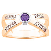 Women's 14K Gold over Sterling Crossover Crystal Birthstone Class Ring