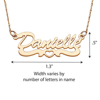 10K Yellow Gold Script Name Necklace with Open Heart Tail