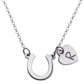 Sterling Silver Kid's Horseshoe & Initial Heart Necklace