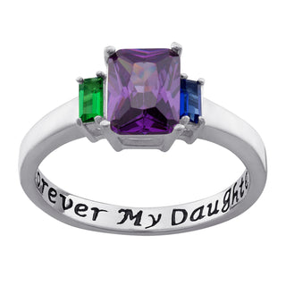 Sterling Silver Forever My Daughter Emerald-cut Birthstone Ring