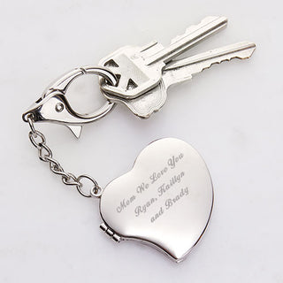 Large Heart Photo Locket Engraved Key Chain