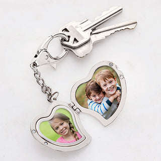 Large Heart Photo Locket Engraved Key Chain