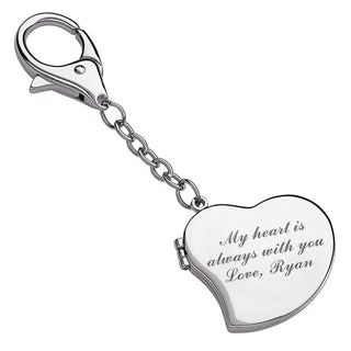 Large Heart Photo Locket Engraved Key Chain
