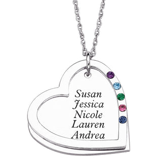 PREMIUM Sterling Silver Mother's Heart Name & Birthstone Necklace