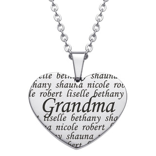 Everscribe Grandma Engraved Family Names Heart Necklace