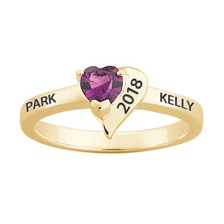 14K Gold over Sterling Freestyle Crystal Heart Birthstone Ring