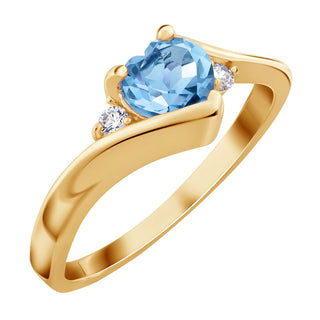 14K Gold over Sterling Birthstone Heart Ring with CZ Accent