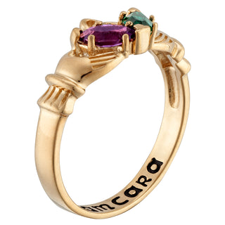18K Gold over Sterling Couple's Marquise Birthstone Claddagh Ring