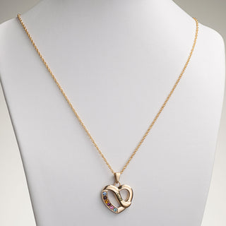 Women's 14K Gold Plated Family Name & Birthstone Heart Necklace