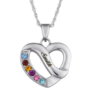 Silver Plated Family Name & Birthstone Heart Necklace
