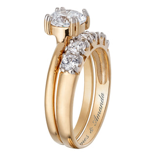 14K Gold over Sterling CZ 2-Piece Engraved Wedding Ring Set