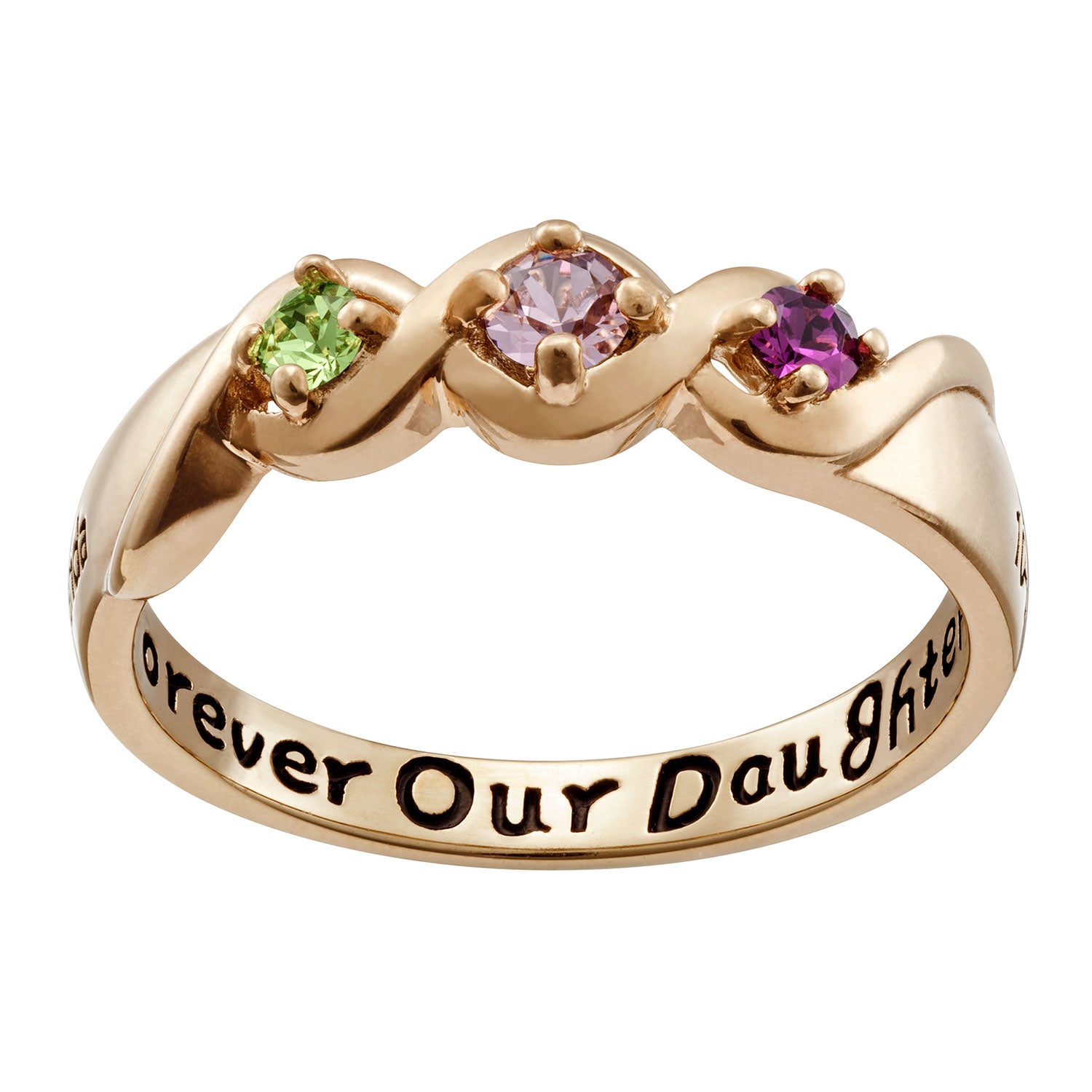 14K Gold over Sterling Daughters Name Date Birthstone Ring