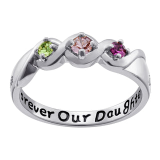 SterlingPLUS Platinum over Sterling Daughters Name & Date Birthstone Ring