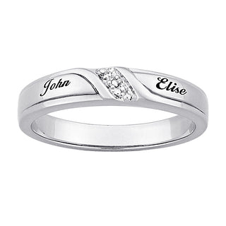 Platinum Plated Sterling Silver Couples Personalized Diamond Wedding Band