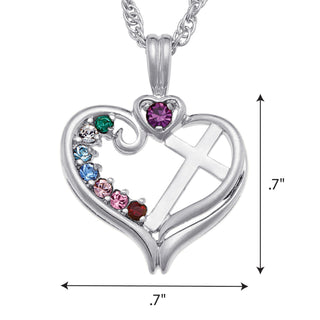 Sterling Silver Birthstone Heart Cross Necklace